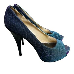Chinese Laundry Blue and Purple Animal Print Peep Toe Pump Heels Size 10